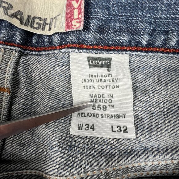 Y2K Levi's Jeans Men's 34x30* 559 Relaxed Straight Blue Thrashed Denim Tag 34x32 - Picture 7 of 16